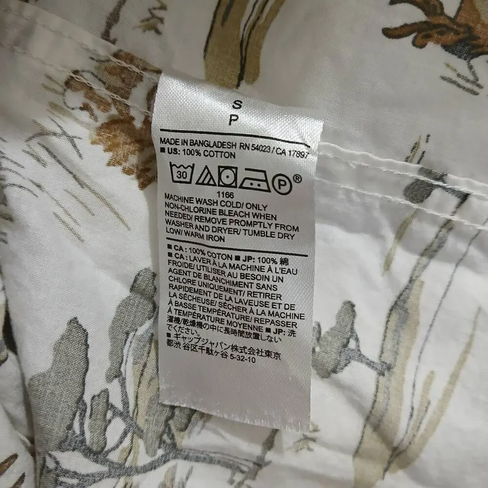 Banana republic mens small safari jungle lion shirt off white brown shortsleeve